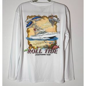 Roll Tide Sportfishing Team Shirt Sz M White Long Slv Bama‎ Graphic Fishing NICE